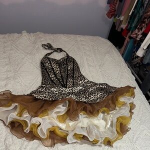 Leopard Print Halter corset Dress with Ruffled tutu Skirt (Padded bra)